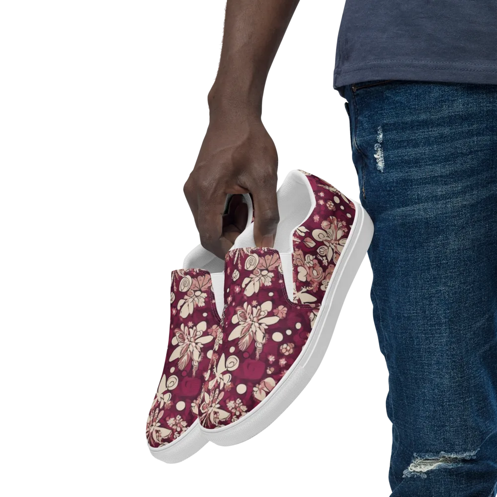 Merlot Meadow on Men's Slip-On Canvas Shoes — Left Front