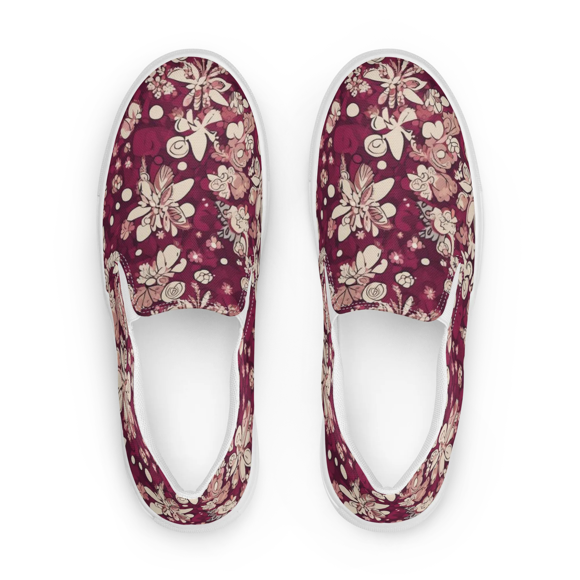 Merlot Meadow on Women's Slip-On Canvas Shoes — Front