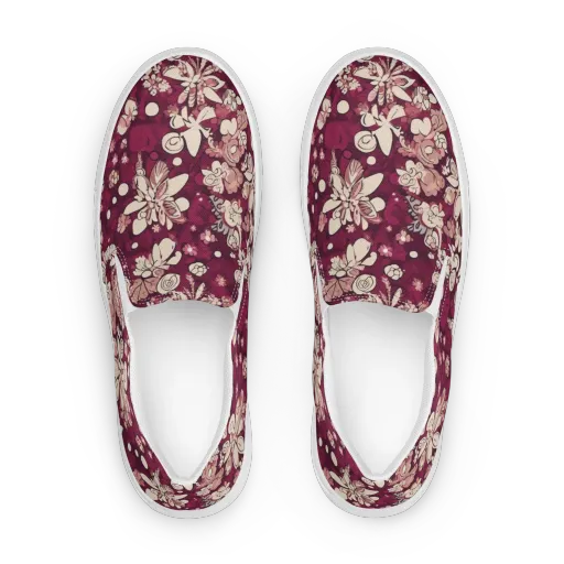 Merlot Meadow on a Women's Slip-On Canvas Shoes