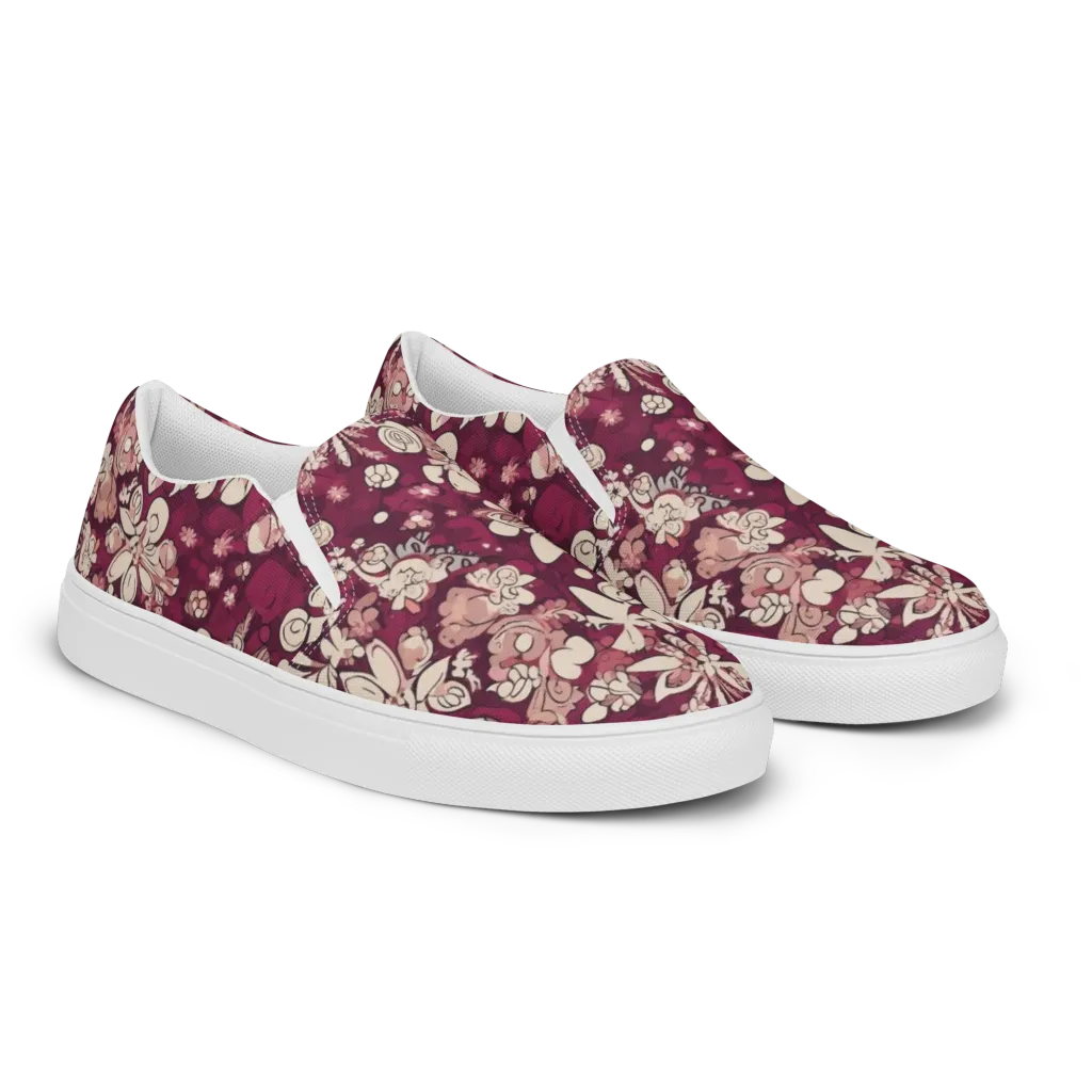 Merlot Meadow on Women's Slip-On Canvas Shoes — Right Front