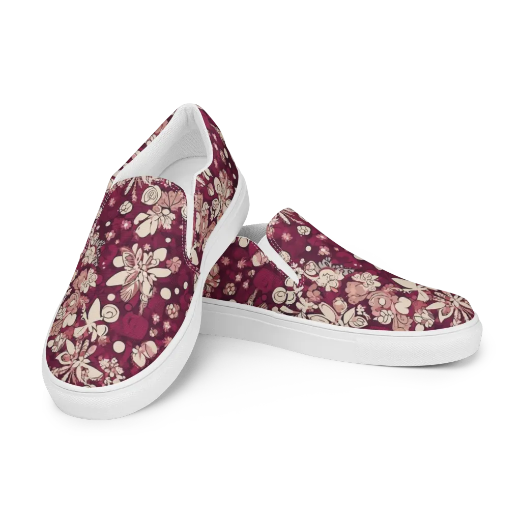 Merlot Meadow on Women's Slip-On Canvas Shoes — Left Front