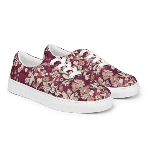 Merlot Meadow on a Men's Lace-Up Canvas Shoes