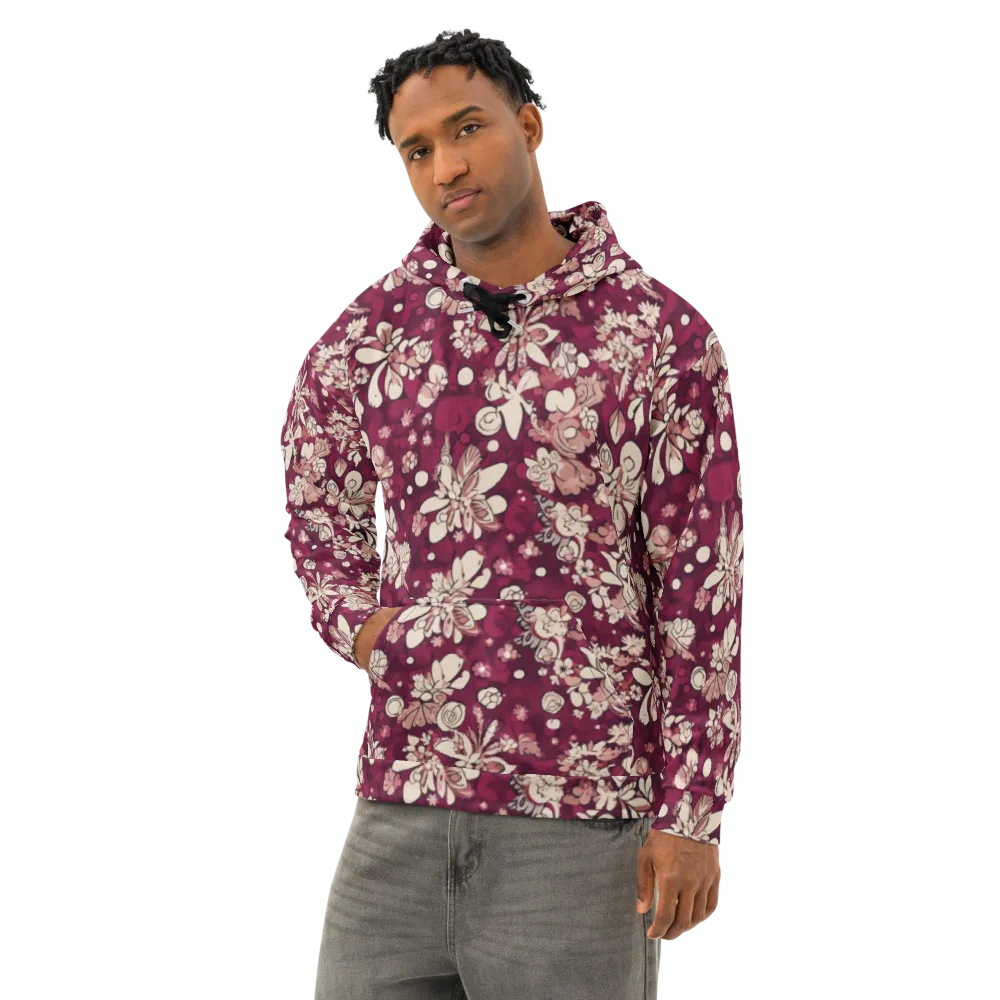Merlot Meadow on Cotton Hoodie — Left Front