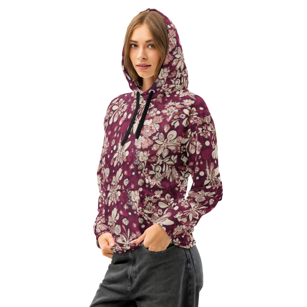 Merlot Meadow on Cotton Hoodie — Left Front