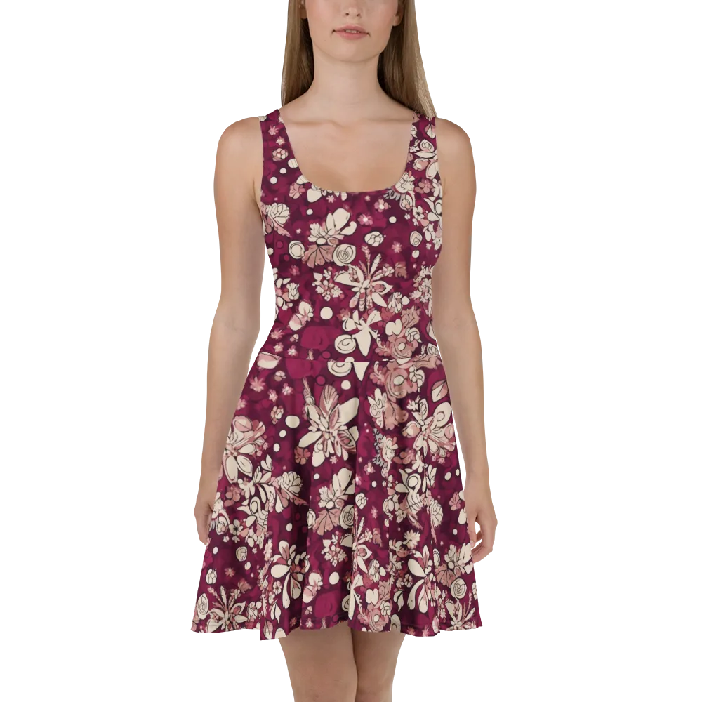 Merlot Meadow on Skater Dress — Front
