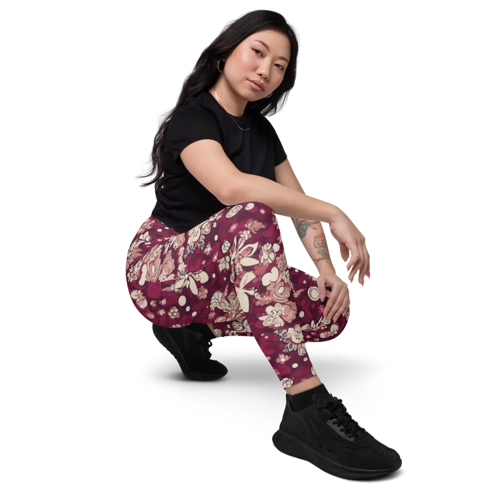 Merlot Meadow on Leggings with Pockets — Right Front
