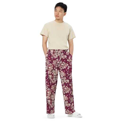 Merlot Meadow on a Wide-Leg Pants