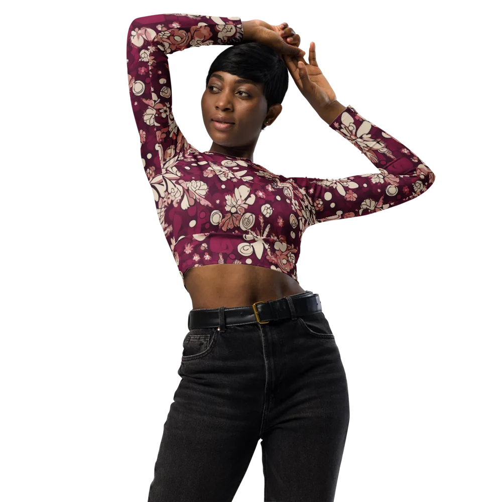 Merlot Meadow on Long Sleeve Crop Top — Front