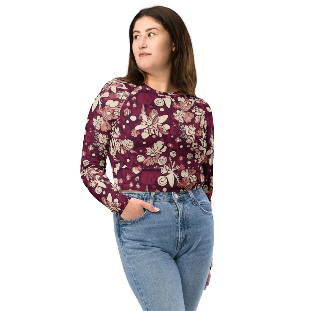 Merlot Meadow on Long Sleeve Crop Top — Front