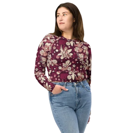 Merlot Meadow on a Long Sleeve Crop Top