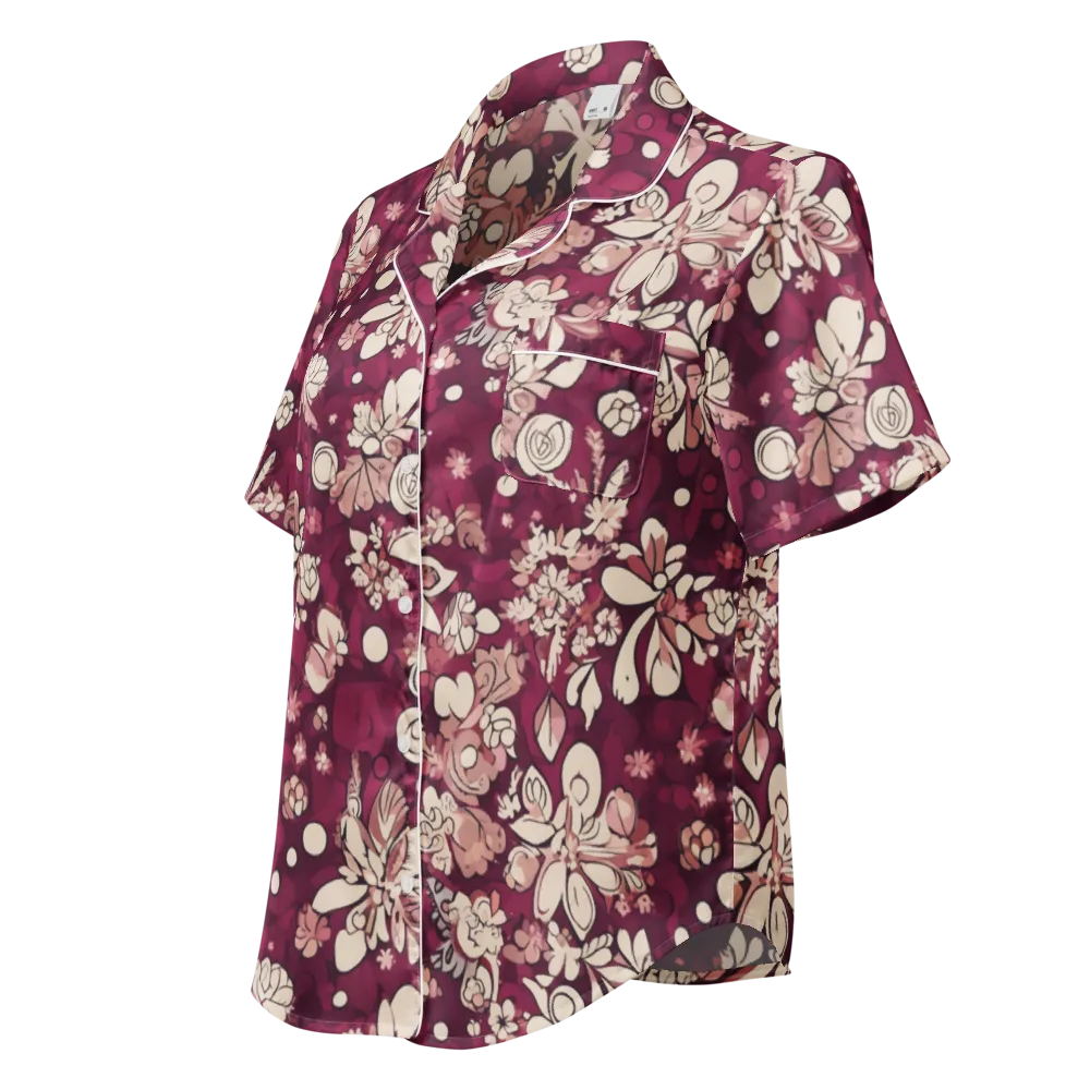 Merlot Meadow on Women's Short Sleeve Pajama Top — Left Front