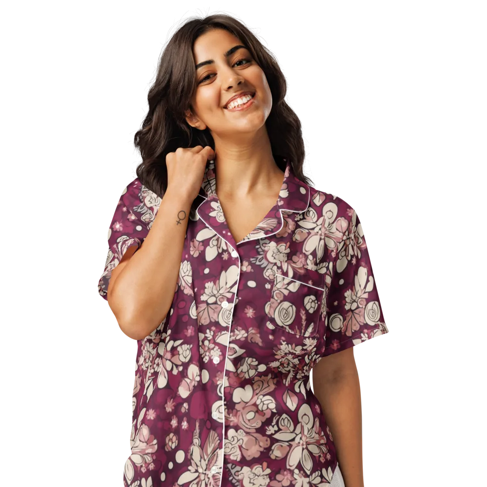 Merlot Meadow on Women's Short Sleeve Pajama Top — Front
