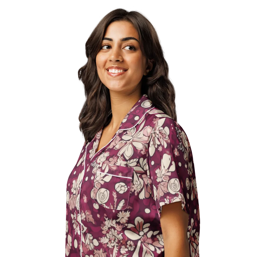Merlot Meadow on Women's Short Sleeve Pajama Top — Left Front