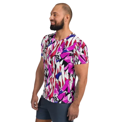 Chromatic Crash on a Men's Athletic T-Shirt