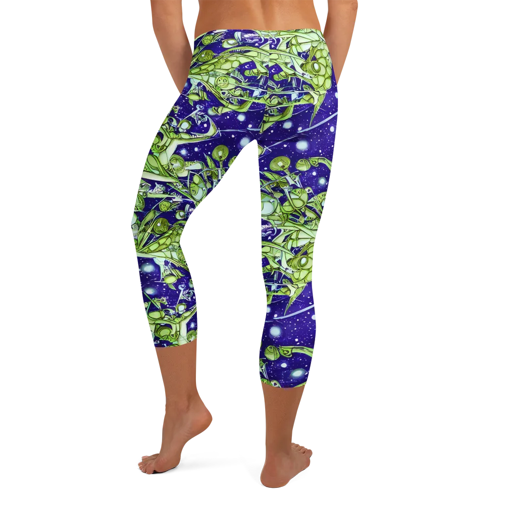Galactic Greenery on Capri Leggings — Back