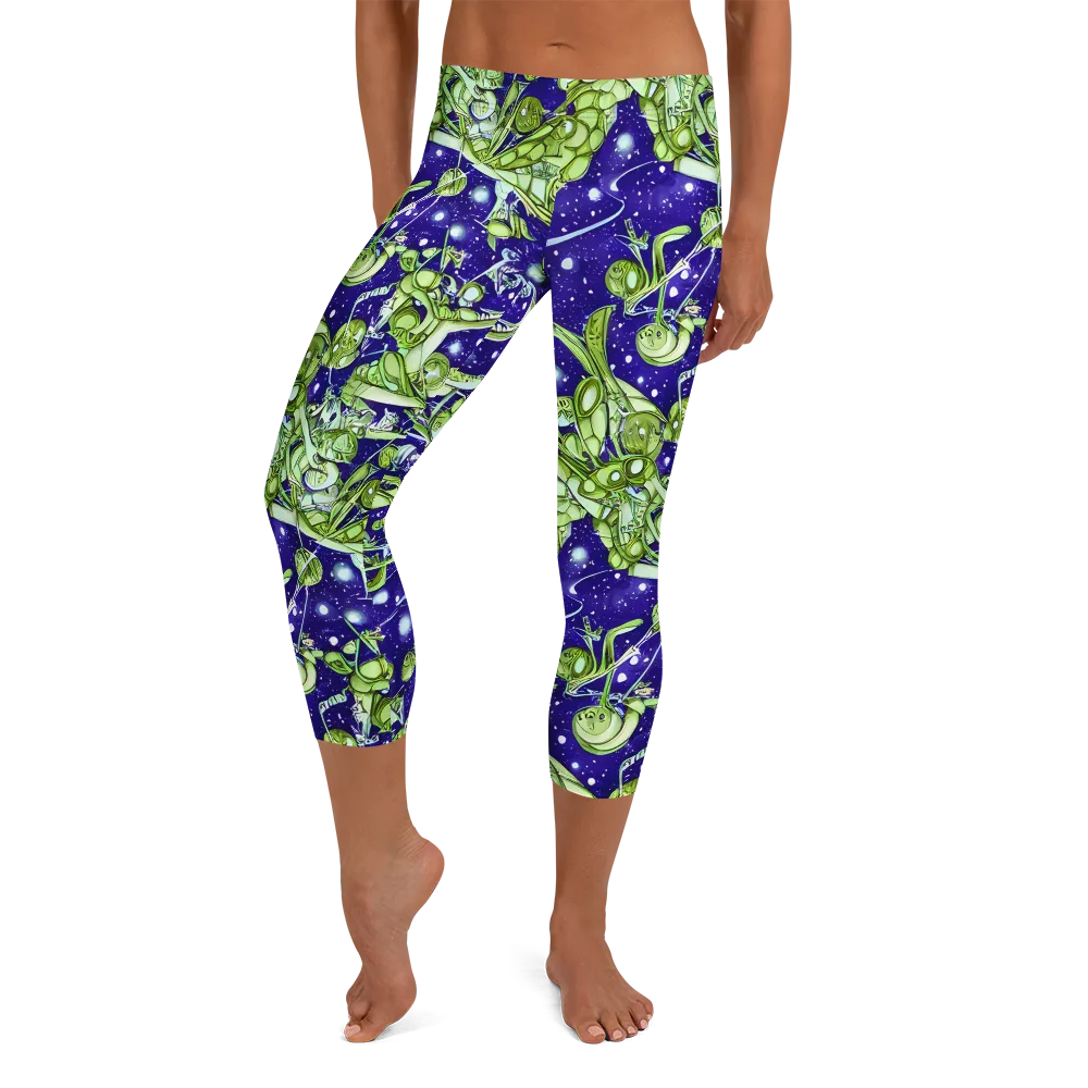 Galactic Greenery on Capri Leggings — Front