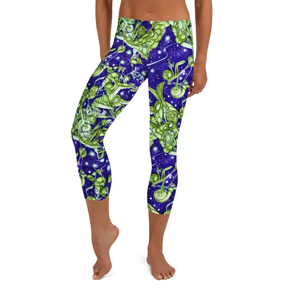 Galactic Greenery on Capri Leggings — Front