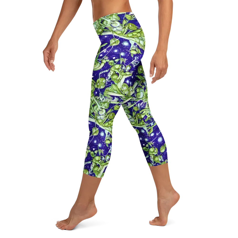 Galactic Greenery on Capri Leggings — Left