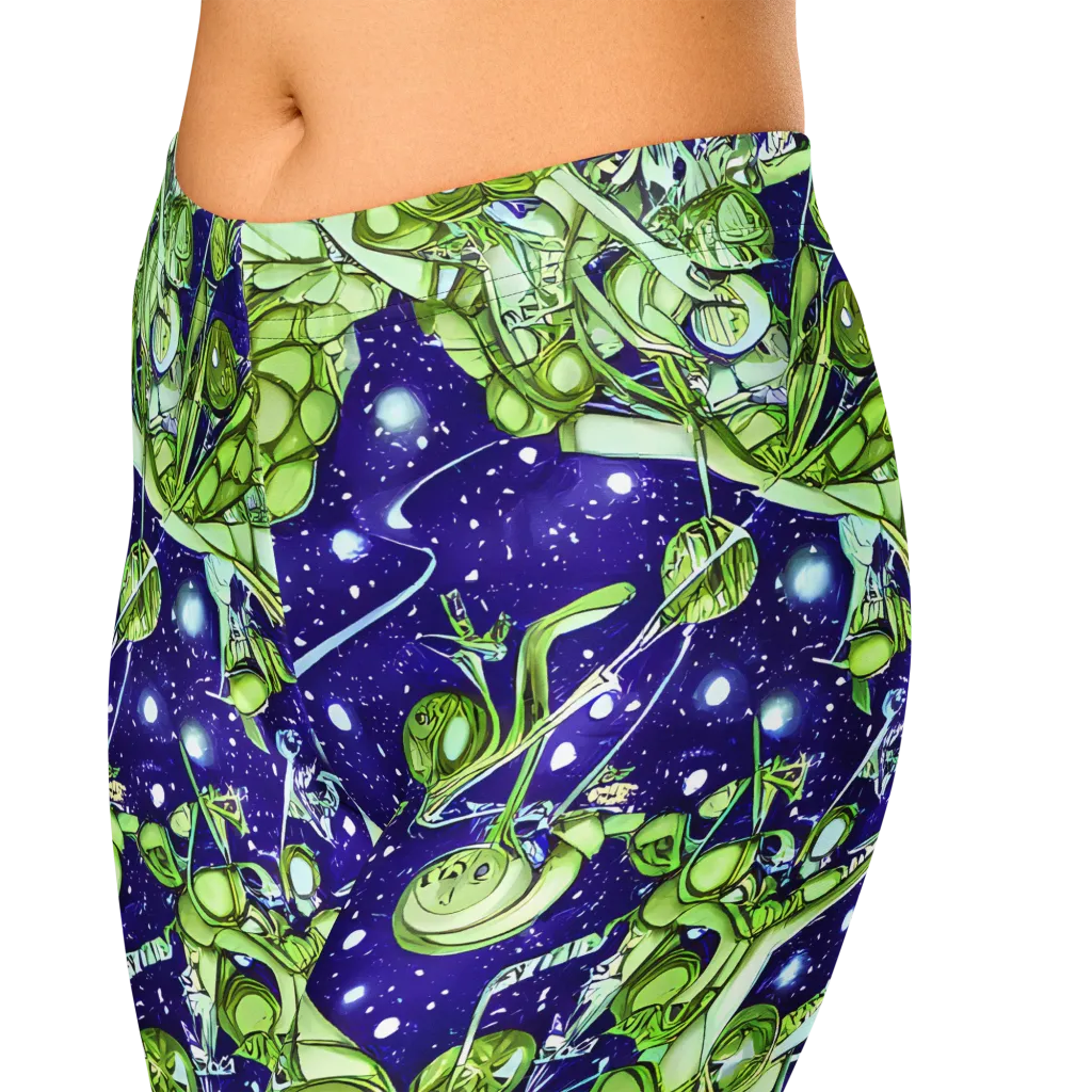 Galactic Greenery on Capri Leggings — Zoomed-in