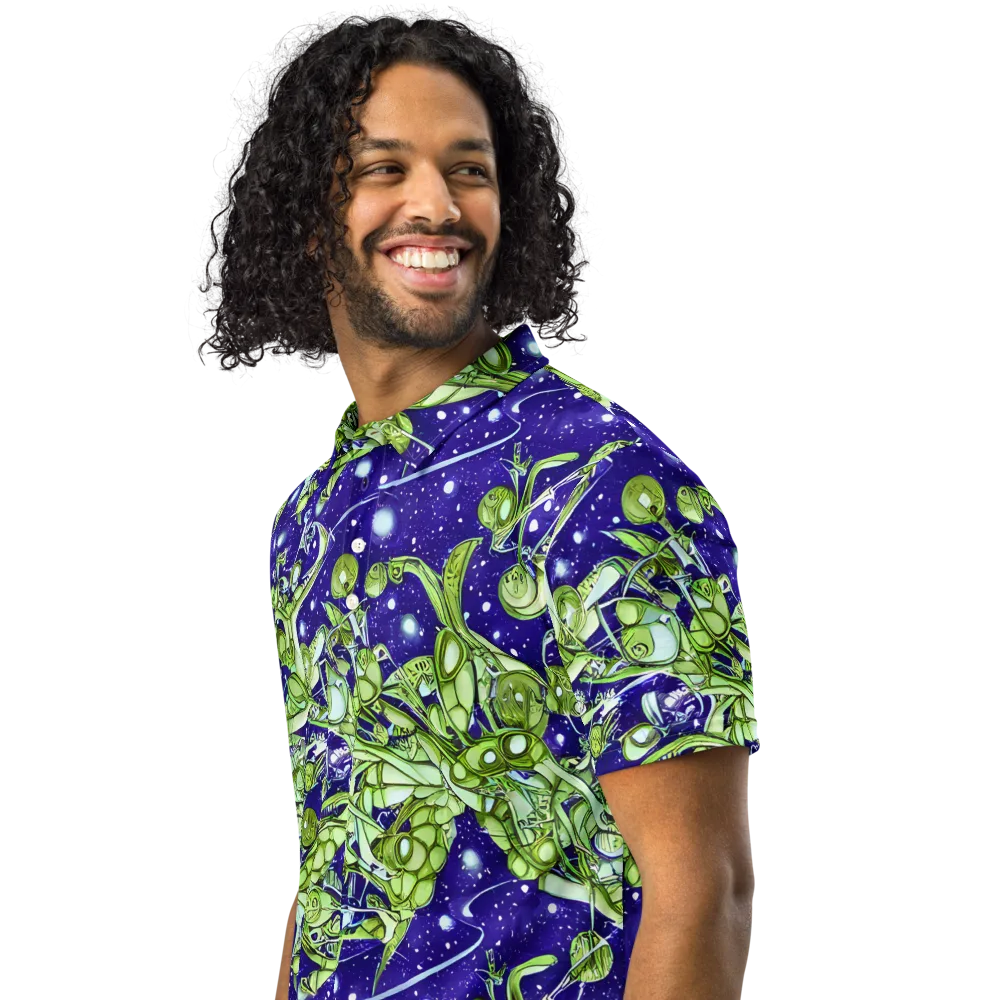Galactic Greenery on Men's Slim Fit Polo Shirt — Left Front