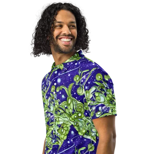 Galactic Greenery on a Men's Slim Fit Polo Shirt