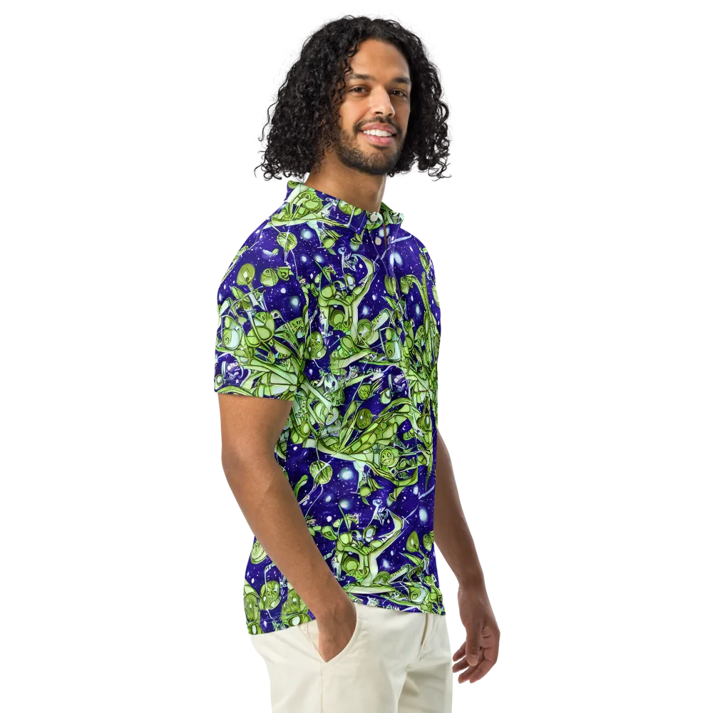 Galactic Greenery on Men's Slim Fit Polo Shirt — Right Front