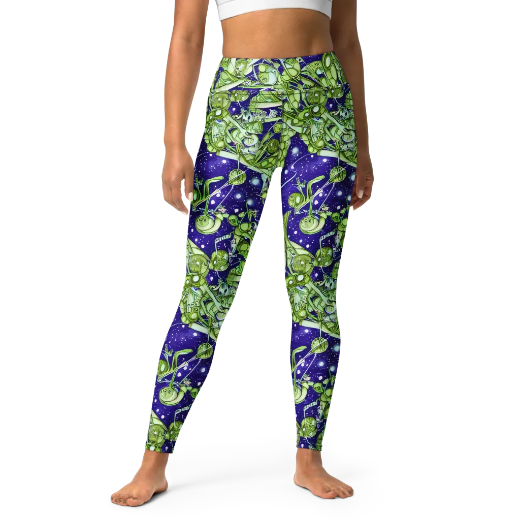 Galactic Greenery on Yoga Leggings — Front