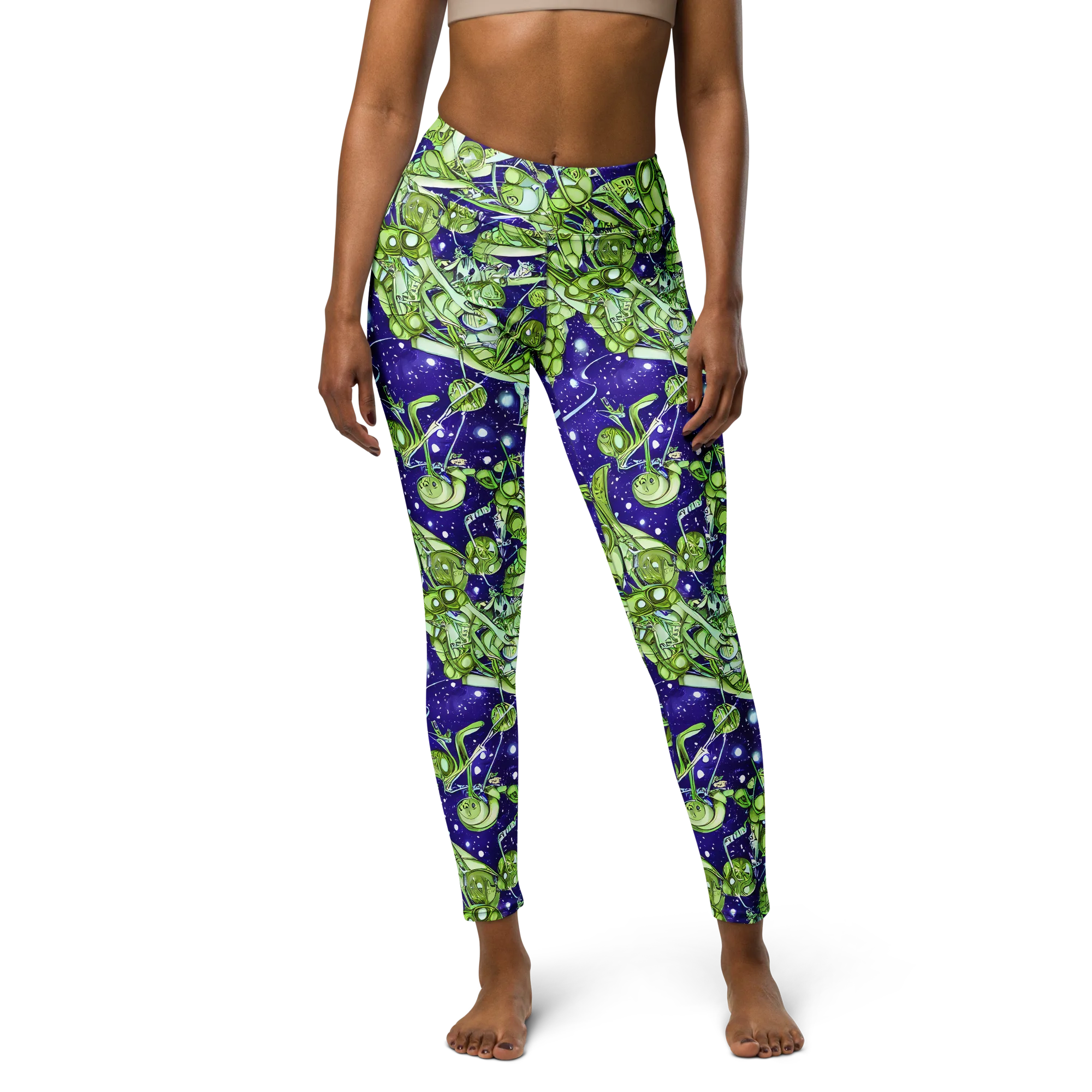 Galactic Greenery on Yoga Leggings — Front