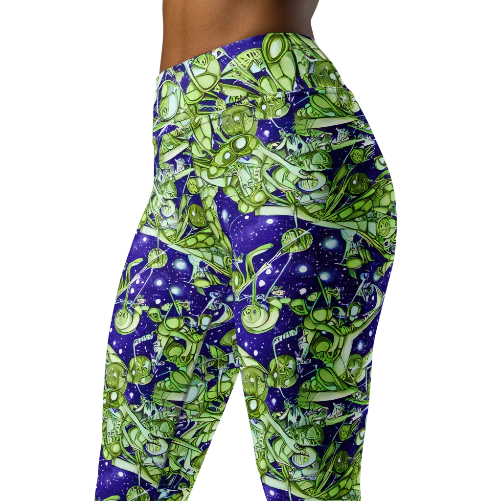 Galactic Greenery on Yoga Leggings — Left Front