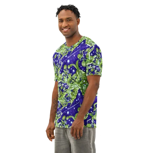 Galactic Greenery on a Men's Cotton Crew Neck T-Shirt