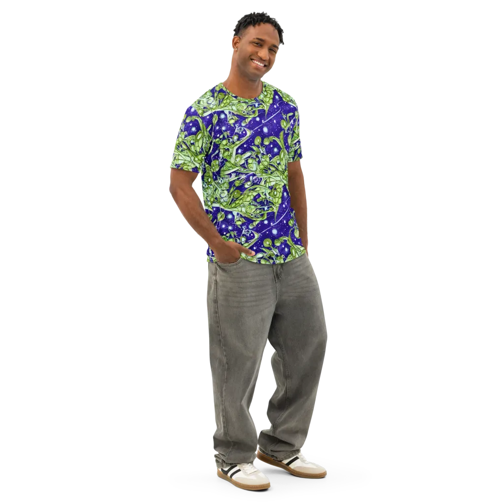 Galactic Greenery on Men's Cotton Crew Neck T-Shirt — Right Front