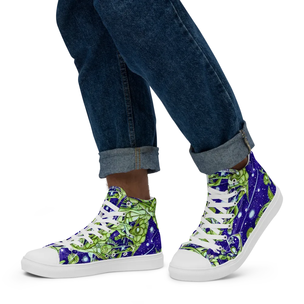 Galactic Greenery on Men's High Top Canvas Shoes — Left