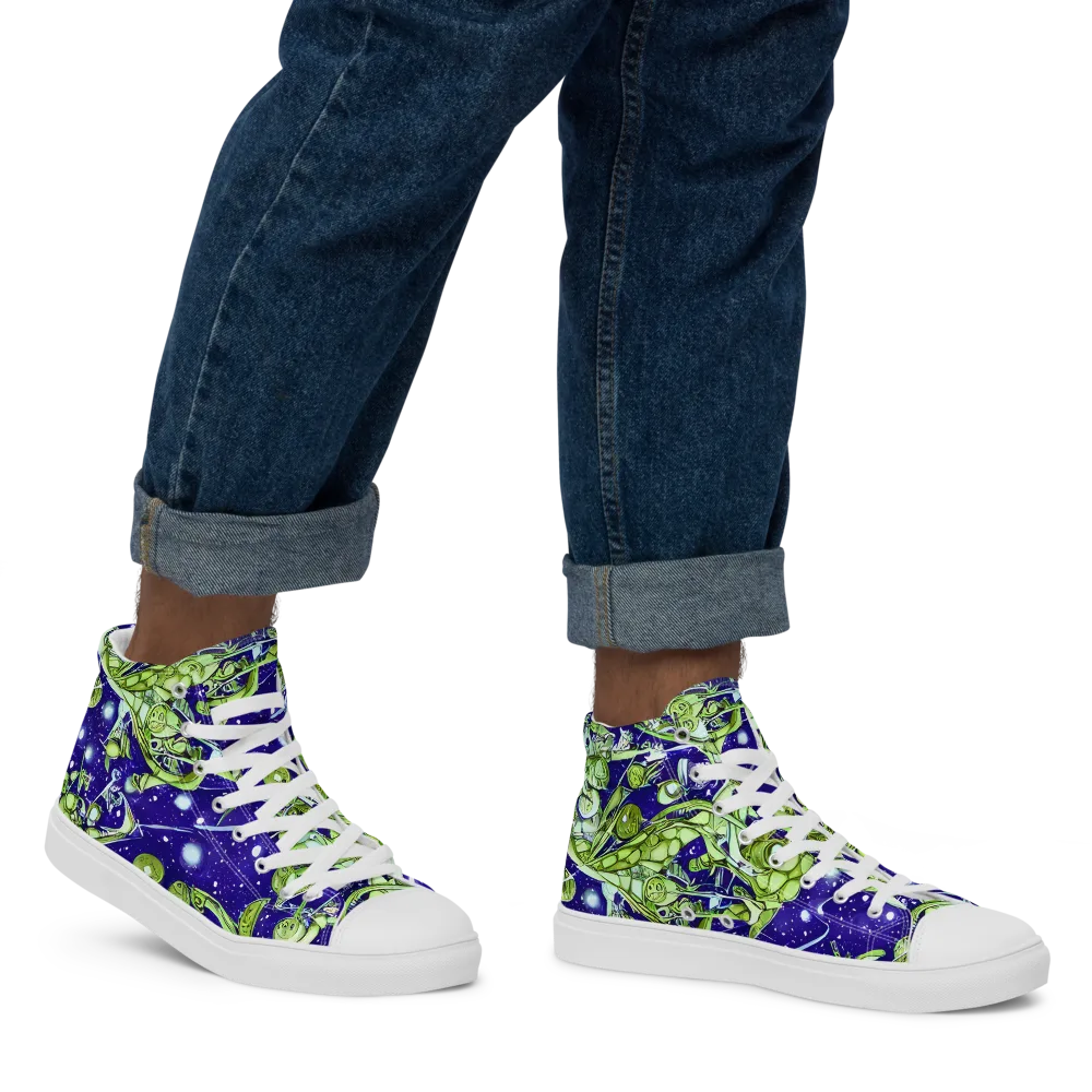 Galactic Greenery on Men's High Top Canvas Shoes — Right