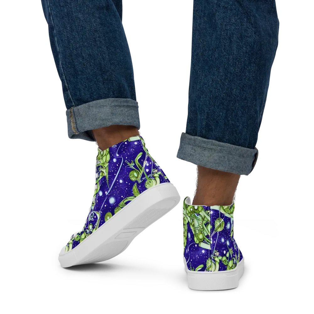 Galactic Greenery on Men's High Top Canvas Shoes — Back