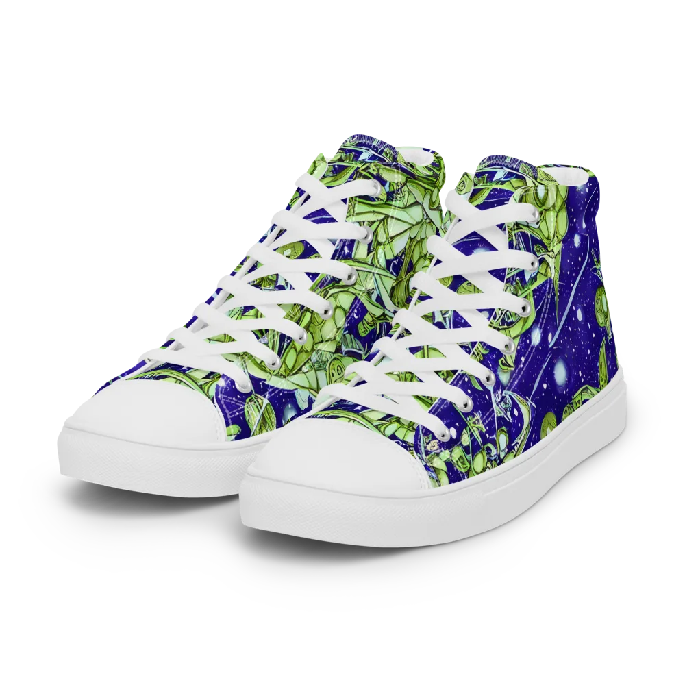 Galactic Greenery on Women's High Top Canvas Shoes — Left Front