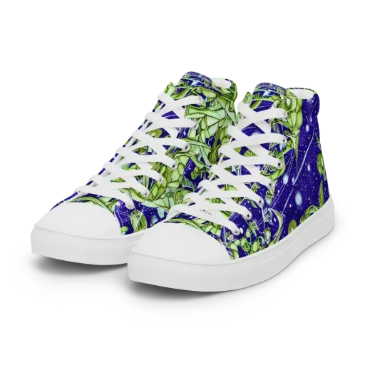 Galactic Greenery on a Women's High Top Canvas Shoes