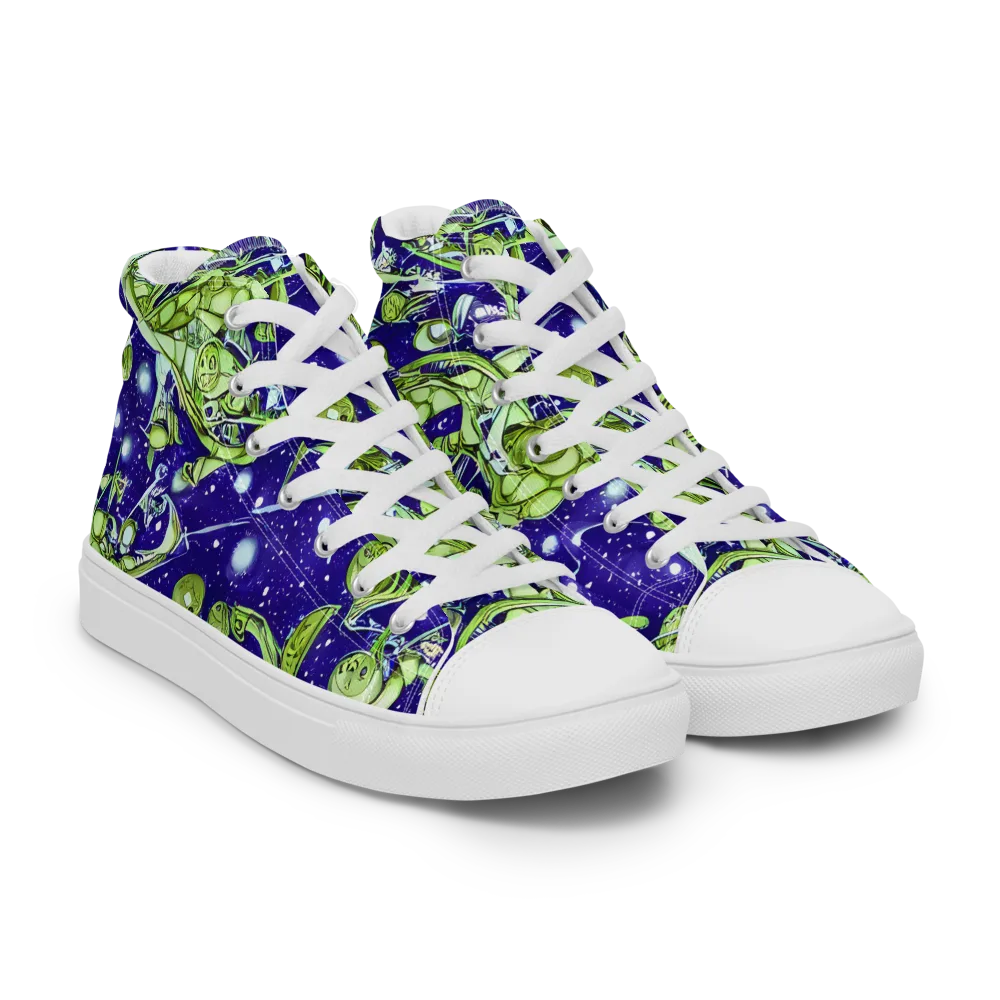 Galactic Greenery on Women's High Top Canvas Shoes — Right Front