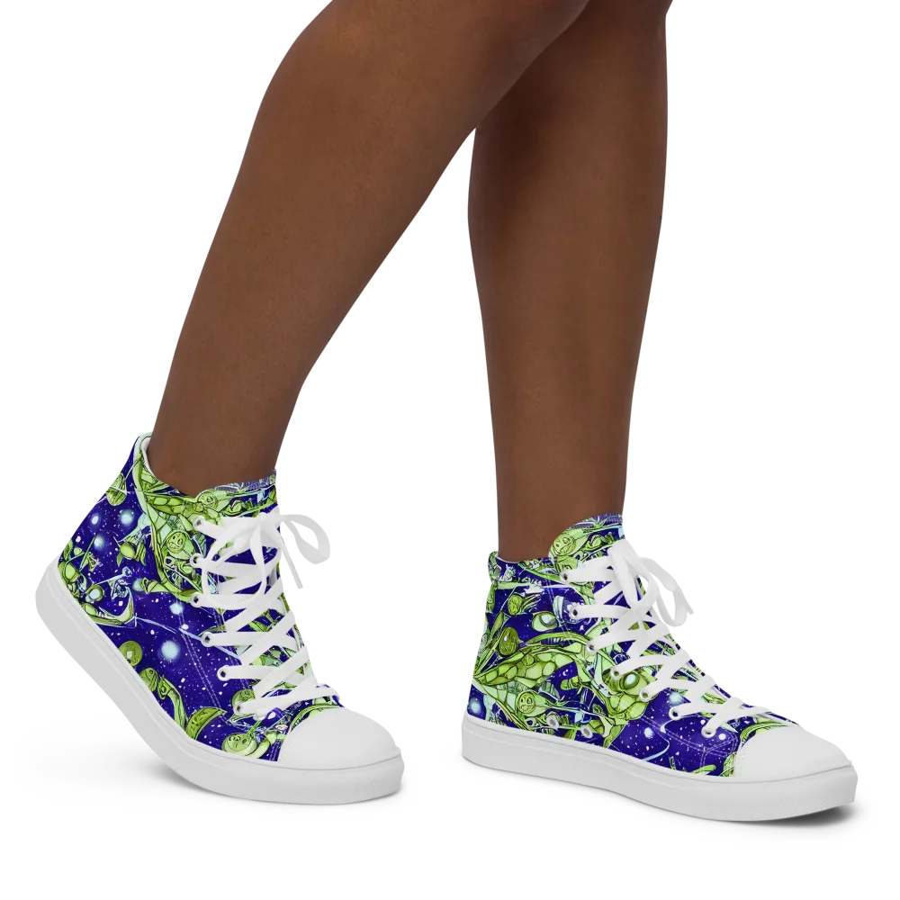 Galactic Greenery on Women's High Top Canvas Shoes — Right