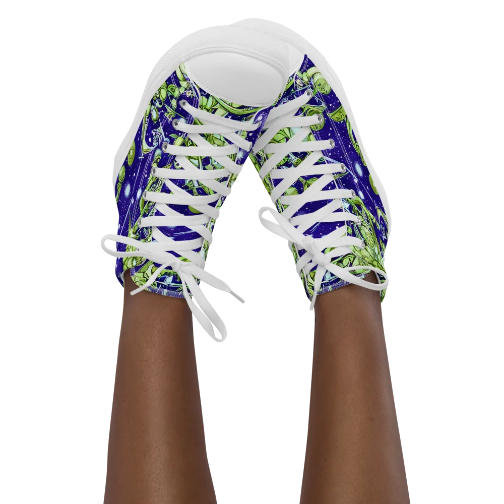 Galactic Greenery on Women's High Top Canvas Shoes — Front