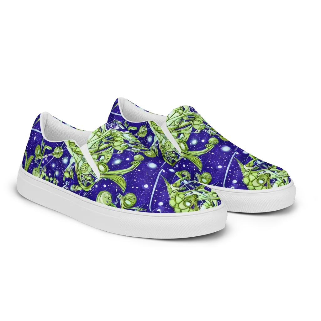 Galactic Greenery on Men's Slip-On Canvas Shoes — Right Front