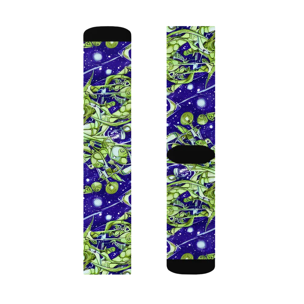 Galactic Greenery on Socks — Left Sock