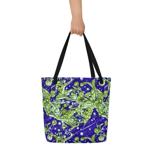 Galactic Greenery on a Large Tote Bag W/ Pocket