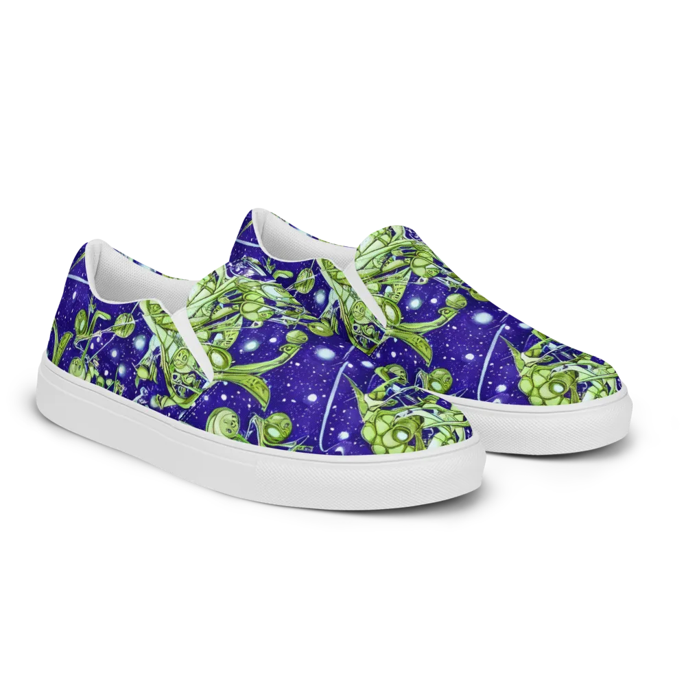 Galactic Greenery on Women's Slip-On Canvas Shoes — Right Front