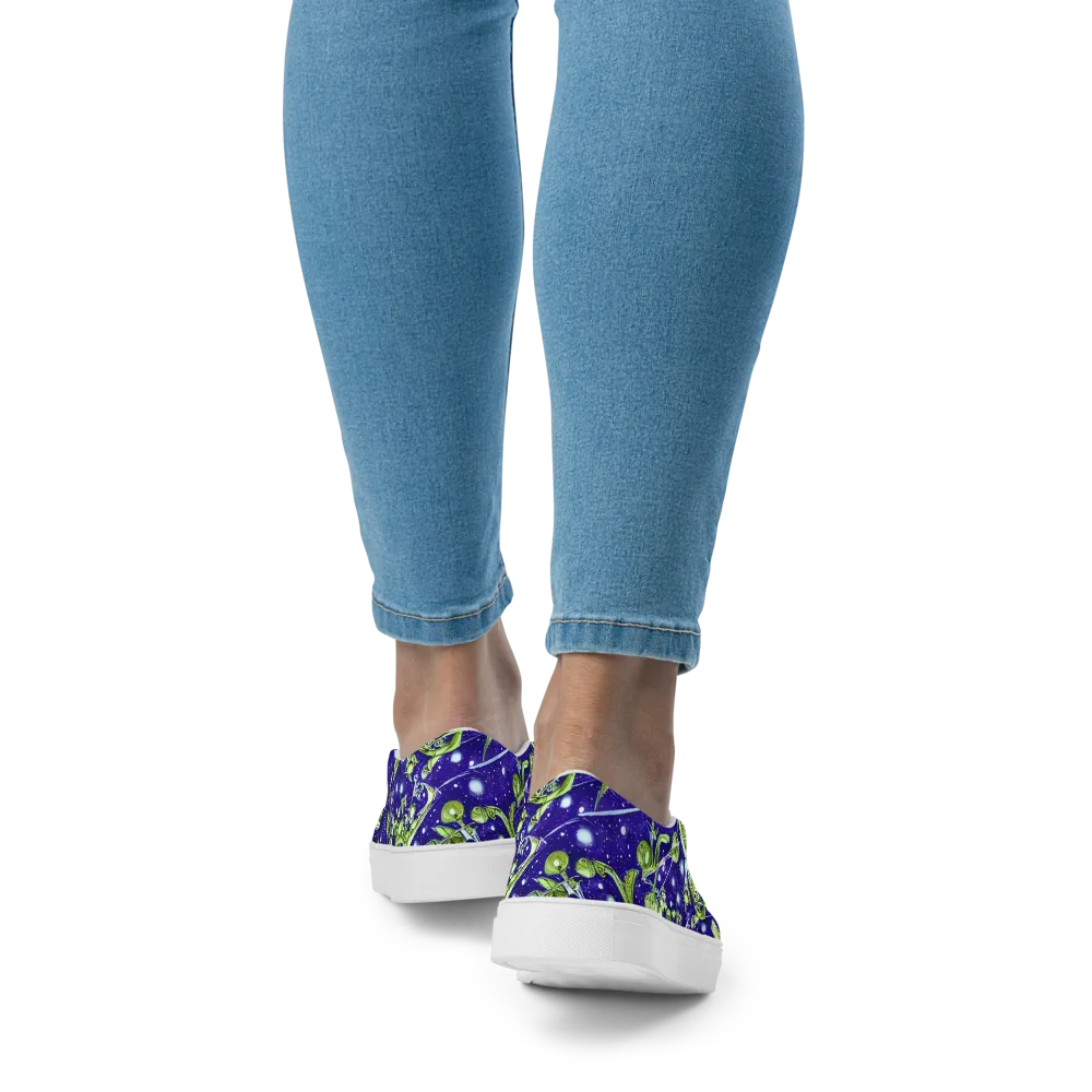 Galactic Greenery on Women's Slip-On Canvas Shoes — Back