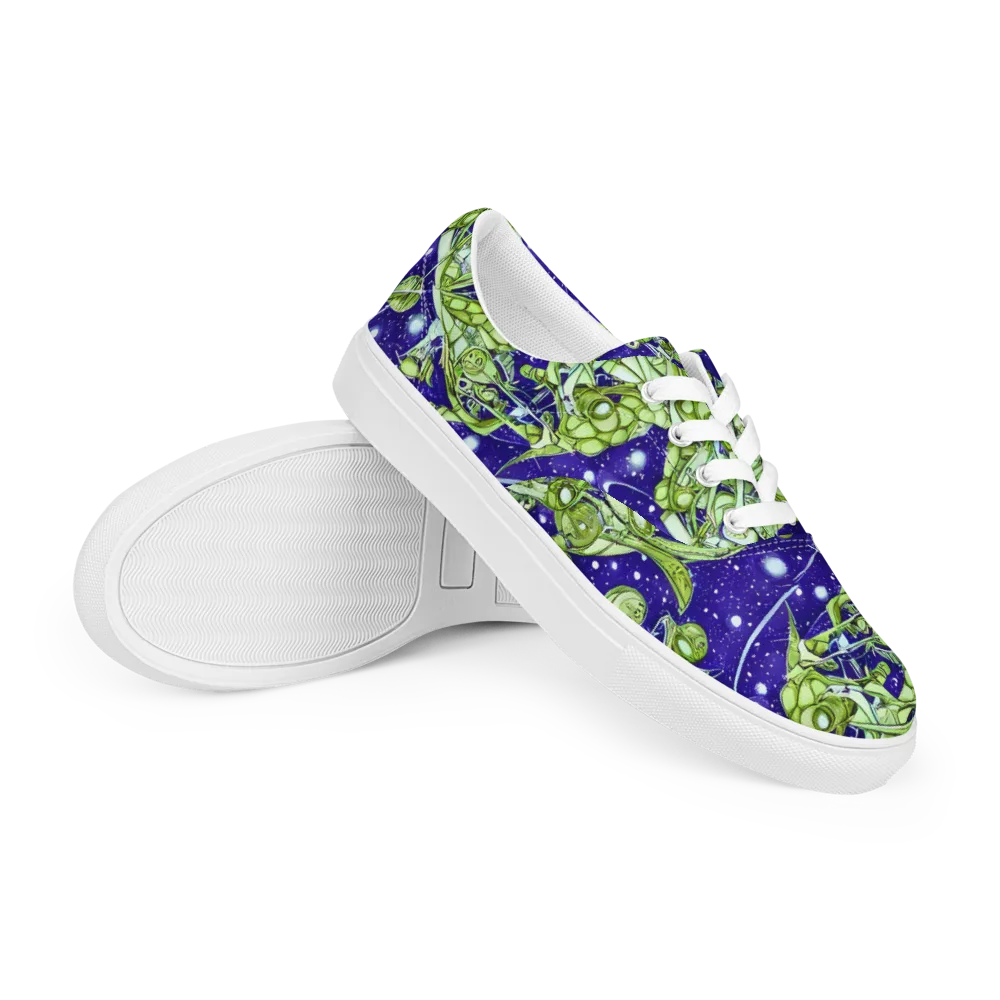Galactic Greenery on Men's Lace-Up Canvas Shoes — Right Front