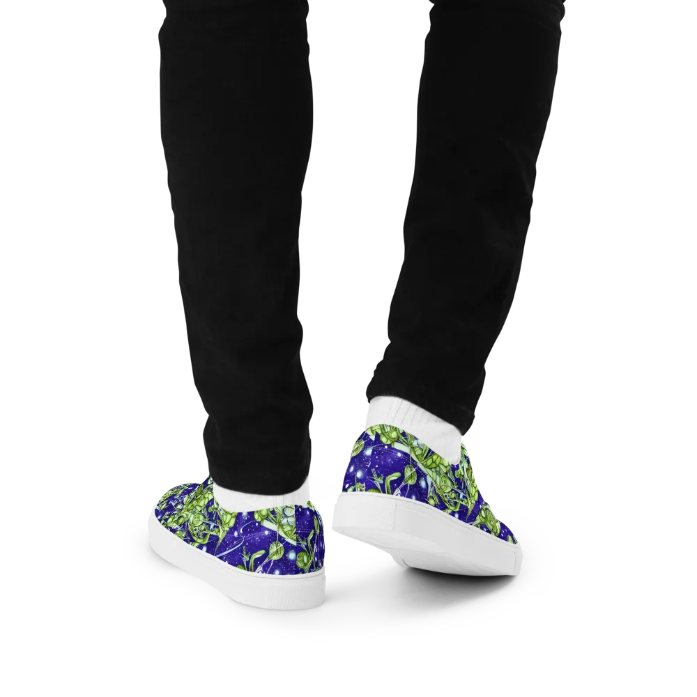 Galactic Greenery on Men's Lace-Up Canvas Shoes — Back