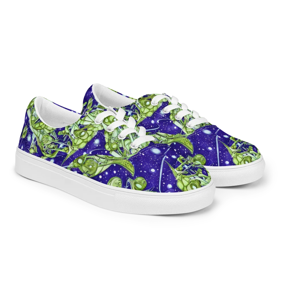 Galactic Greenery on Men's Lace-Up Canvas Shoes — Right Front