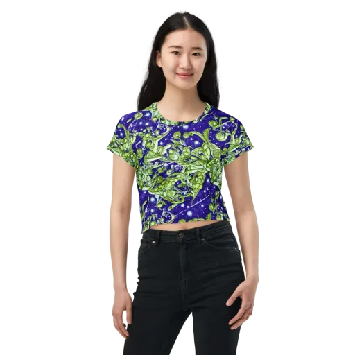 Galactic Greenery on a Crop Tee