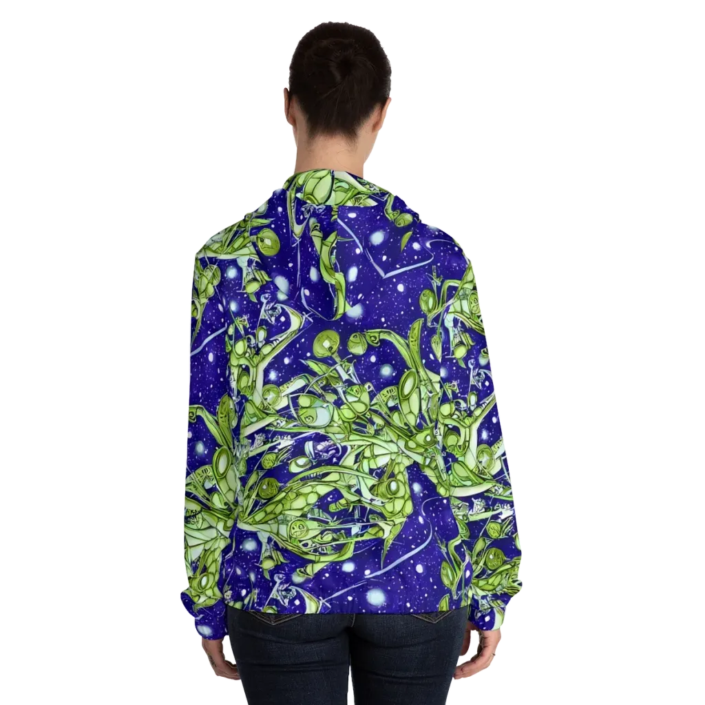Galactic Greenery on Women's Full-Zip Hoodie — Back On Person