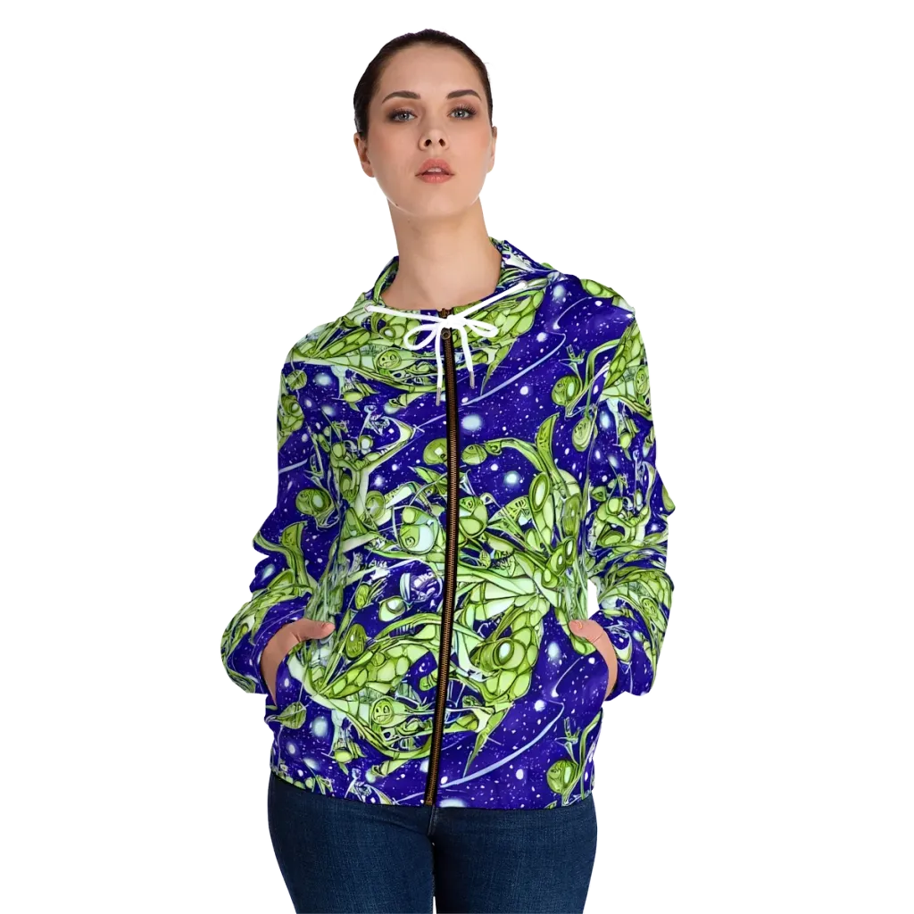 Galactic Greenery on Women's Full-Zip Hoodie — Front On Person
